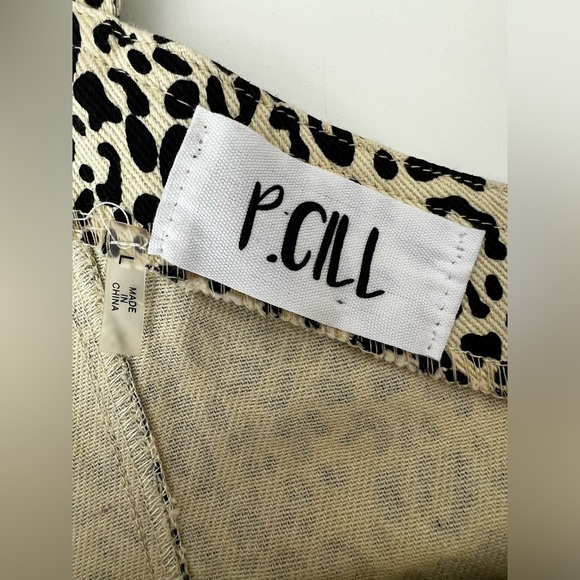 P.Cill Leopard Print Skirtall Overall mini Dress adjustable straps festival L - Picture 7 of 7